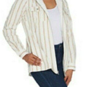 Denim & Co Stretch Twill Zip Striped Hooded Jacket
